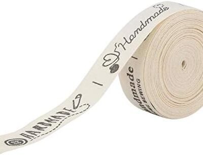 5 Yards Cotton Ribbon, 1.5cm Width Gift Present Package Supply Clothing Label Cotton Hand Made Fonts Ribbon for Craft Gift Wrapping Hair Bow Wedding Deco(Sewing thread)