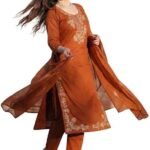 Women's Cotton Embroidered Straight Kurta with Pant & Dupatta | Ethnic Kurta Set for Festive KURTI
