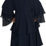 IBAKOM Muslim Girl Abaya Dress Chiffon Afghan Modest Dubai Attire Arabian Islamic Player Kurta Hijab Ramadan Eid Thobe