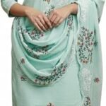 Readymade Fulkari Chanderi Cotton Fabric Salwar Suit With Dupatta For Women Indian Pakistani Style