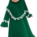 Newborn Girls Prayer Dress Cute Muslim Clothes for Toddler Baby Kids Long Sleeve Abaya with Hijab Two Piece Set
