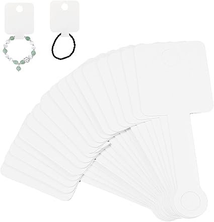 51EHqgAInSL._AC_SX425_.jpg Price Tags, 100 Pcs Price Labels Self Adhesive Jewellery Packaging Cards Handmade Hang Tags Blank White Jewellery Display Cards Bracelet Packaging Card for Selling - Image 1