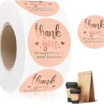 Thank You Stickers for Small Business, 2 Rolls 1000pcs Rose Gold Foil Appreciation Labels, Strong Adhesive Packaging Seals for Orders, Gifts, Envelopes, Handmade & Baking