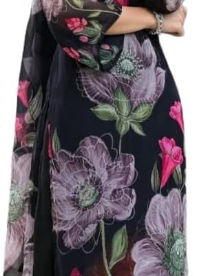 Women's Adult Women Black Cotton Blend Printed Embroidered Festive Palazzo Set with Dupatta