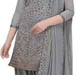 Indian Pakistani Wedding Partywear Embroidered Salwar Kameez Indian Dress Ready to Wear Salwar Suit, Grey-1, Small