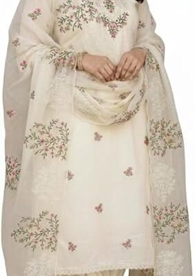 Readymade Fulkari Chanderi Cotton Fabric Salwar Suit With Dupatta For Women Indian Pakistani Style