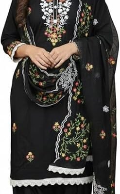 Readymade Fulkari Chanderi Cotton Fabric Salwar Suit With Dupatta For Women Indian Pakistani Style