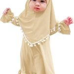 Newborn Girls Prayer Dress Cute Muslim Clothes for Toddler Baby Kids Long Sleeve Abaya with Hijab Two Piece Set