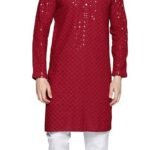Maple Clothing Sequined Indian Cotton Men's Kurta Pajama Chikankari Embroidered Wedding Guest Outfit