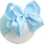 6'' Jumbo Blue Baby Bow Headbands, Handmade Grosgrain Moonstitch Boutique Baby Headwraps for Girls, Super Stretchy Soft Nylon Hairbands for Newborns, Infants & Toddlers