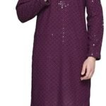 Maple Clothing Sequined Indian Cotton Men's Kurta Pajama Chikankari Embroidered Wedding Guest Outfit