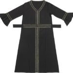 Islamic Abaya for Kids Girls Long Sleeve Ruffle Kaftan Robe Embroidered Arabic Dress Solid Color Muslim Prayer Dress