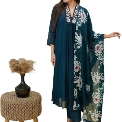 Women's Adult Women Black Cotton Blend Printed Embroidered Festive Palazzo Set with Dupatta