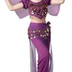 Girls Belly Dance Outfits Crop Top Harem Pants 5 Piece Sequin Indian Dance Costume Carnival Sets for 5-15 Years