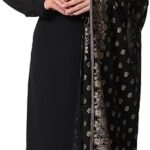 FIORRA Women's Black Poly Crepe Straight Kurta with Pant and Dupatta