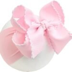 6'' Jumbo Pink Baby Bow Headbands, Handmade Grosgrain Moonstitch Boutique Baby Headwraps for Girls, Super Stretchy Soft Nylon Hairbands for Newborns, Infants & Toddlers