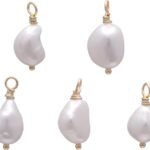 5 Pcs Handmade Baroque Pearl Charms Wire Wrapped Freshwater Pearls 8-10mm, Yellow Gold Tone