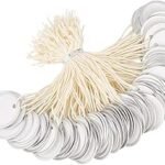 BENECREAT 100 Pack Round Blank Price Tags with Cord, 1.2 Inch White Yard Sale Labels Garage Sale Tags, Tear-Resistant Cotton String for Handmade Crafts Boutique