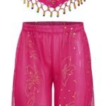 JanJean Kids Girls Belly Dance Outfits Indian Princess Sequin Crop Top with Bloomers Pants Fancy Party Dress Up