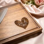 Personalized Cutting Board, Custom Wedding, Anniversary or Housewarming Gift Idea, Wood Engraved Charcuterie, for Newlyweds or Couples, Corner Heart Design 085