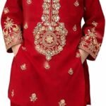 disson Girls Embroidered Salwar Kameez Set, Traditional Pakistani And indian Suit, Gold Embellished Neckline, Long Sleeve