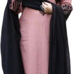Women's Embroidered Kurta Set, Pink with Black Floral Embroidery, Straight Kurta, Pants and Dupatta, 3-Piece Salwar Suit