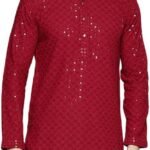 Maple Clothing Sequined Indian Cotton Men's Kurta Pajama Chikankari Embroidered Wedding Guest Outfit