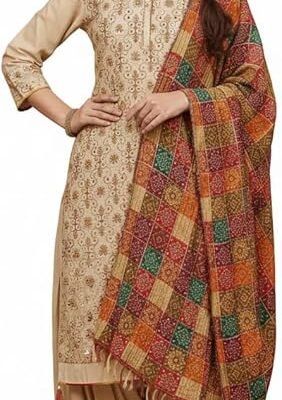Readymade Fulkari Chanderi Cotton Fabric Salwar Suit With Dupatta For Women Indian Pakistani Style