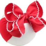 6'' Jumbo Red Baby Bow Headbands, Handmade Grosgrain Moonstitch Boutique Baby Headwraps for Girls, Super Stretchy Soft Nylon Hairbands for Newborns, Infants & Toddlers