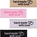120pcs Sewing Labels for Handmade Items, Cloth Handmade Tags Rectangle Made with Love Sewing Labels Personalized Custom Embossed Tags for Sewing Crochet Hats Purses Clothing Quilt(Heart)
