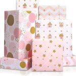 Larcenciel Gift Wrapping Paper, 4 Sheets Birthday Wrapping Paper for Girl, Metallic Gold Foil Wrapping Paper, Pink Gift Wrap for Birthday, Valentines Day, Christmas, Wedding, Baby Shower (70 x 50 cm)