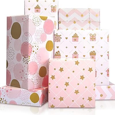 Larcenciel Gift Wrapping Paper, 4 Sheets Birthday Wrapping Paper for Girl, Metallic Gold Foil Wrapping Paper, Pink Gift Wrap for Birthday, Valentines Day, Christmas, Wedding, Baby Shower (70 x 50 cm)