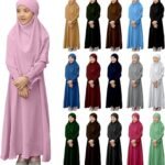 Muslim Dress for Girls Prayer Abaya with Hijab Toddler Islamic Cardigan Clothes Kaftan Robe Maxi Dresses Ramadan