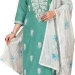 ladyline Womens Rayon Chikankari Salwar Kameez Lucknowi Embroidered with Silk Dupatta