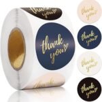 500 Pcs Thank You Stickers, 1.5 Inch Thank You Round lables Stickers, Gold foil Round Thank You for Supporting My Small Business Labels for Handmade Baking Packaging, Cookies, Weddings