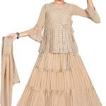 Kids Baby Girls Indian Ethnic Kurta Plazzao Dress Set, Fine Georgette Fabric, Embroidery and Sequin Work, 8297-brown, 4-5 Years