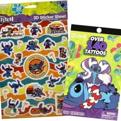 Stitch 3D Sticker Sheet & 4-Sheet Tattoo Book Bundle | Stitch Temporary Tattoos + Puffy Stickers for Kids | Unisex Fun for Boys Girls | Party Favors, Scrapbooks, Travel Crafts