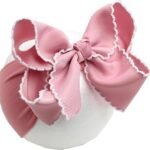 6'' Jumbo Blush Pink Baby Bow Headbands, Handmade Grosgrain Moonstitch Boutique Baby Headwraps for Girls, Super Stretchy Soft Nylon Hairbands for Newborns, Infants & Toddlers