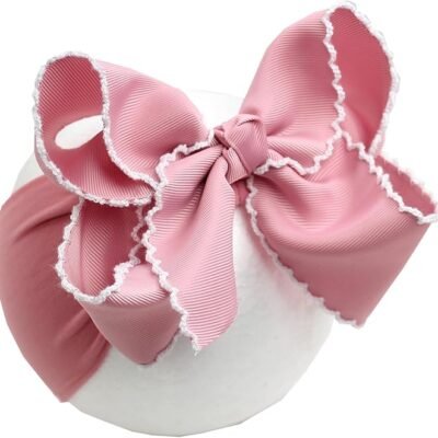 6'' Jumbo Blush Pink Baby Bow Headbands, Handmade Grosgrain Moonstitch Boutique Baby Headwraps for Girls, Super Stretchy Soft Nylon Hairbands for Newborns, Infants & Toddlers