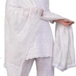 JG JAI GOVINDAM Indian Kurtis for Women Pakistani Salwar Kameez Suit Set Chikankari White Kurti Pant & Dupatta Set