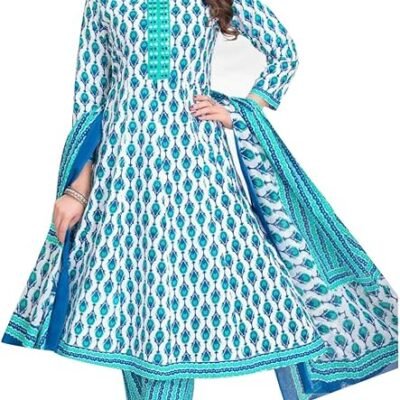 ladyline Womens Cotton Anarkali Salwar Kameez Suit Set | Printed Flared Kurta, Pants & Lawn Dupatta | Evening & Festive Wear