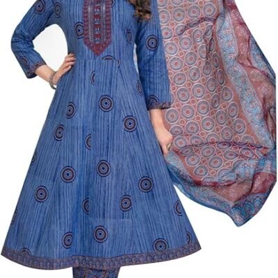 ladyline Womens Cotton Anarkali Salwar Kameez Suit Set | Printed Flared Kurta, Pants & Lawn Dupatta | Evening & Festive Wear