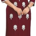 ladyline Rayon Plain Lucknowi Embroidered Kurta with Pants Set for Women Indian Dress