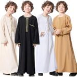 Boys Muslim Kaftan Islamic Thobe Kids Boys Muslim Dress Abaya Prayer Clothes Arabic Thobe Dubai Ramadan Eid Outfit