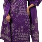 ladyline Bandhani Printed Hand Work Pure Cotton Salwar Kameez | Kurta Palazzo Pants Set with Dupatta | Kantha & Mirror Work