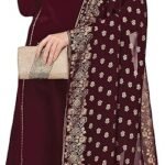 FIORRA Women's Maroon Poly Crepe A-line Kurta Set With Dupatta