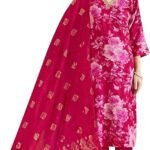 ladyline Women Korean Silk Printed Hand Work Salwar Kameez | Digital Kurta with Pants & Jamawaram Dupatta | Ethnic Dress
