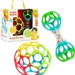 Bright Starts Easy-Grasp Oball Bundle Gift Set - Grasp The Day, Ball and Rattle Toys 2-Pack, BPA Free, Unisex, Newborn+