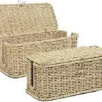 iXTRA 2-Pack Cable Management Box Set, Handwoven Rattan Cord Organizer, Decorative Cord Hider with Lid, Large Cable Organizer for Desk, TV Wires,Power Strips & Cords Natural
