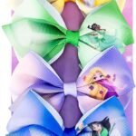 Disney Princess - Girls Hair Accessories Gift Set - Kids Hair Bows - 7 Pcs 4 Inch Bundle - Different Princess on Each Clip - Alligator Clip Ages 3+